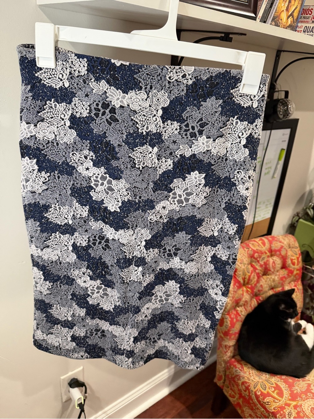 Philosophy Navy and White Lace-Print Pencil Skirt